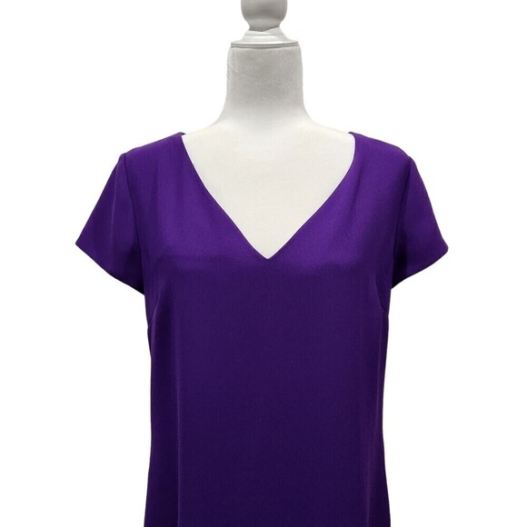 Lauren Ralph Lauren Purple Crepe Short Sleeve V Neck Shift Mini Dress, 6 - Picture 5 of 12